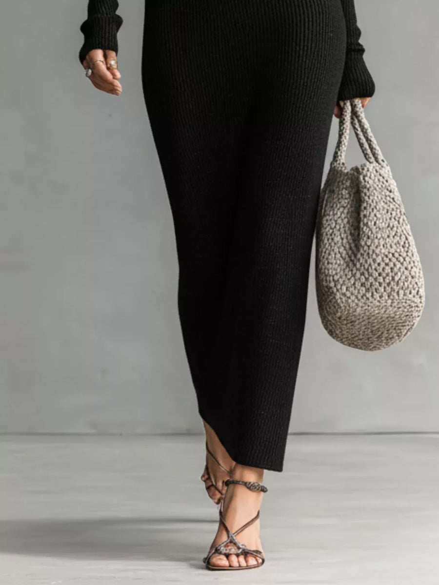 Black with Hooded Knit Maxi Sweater Dress in Black
