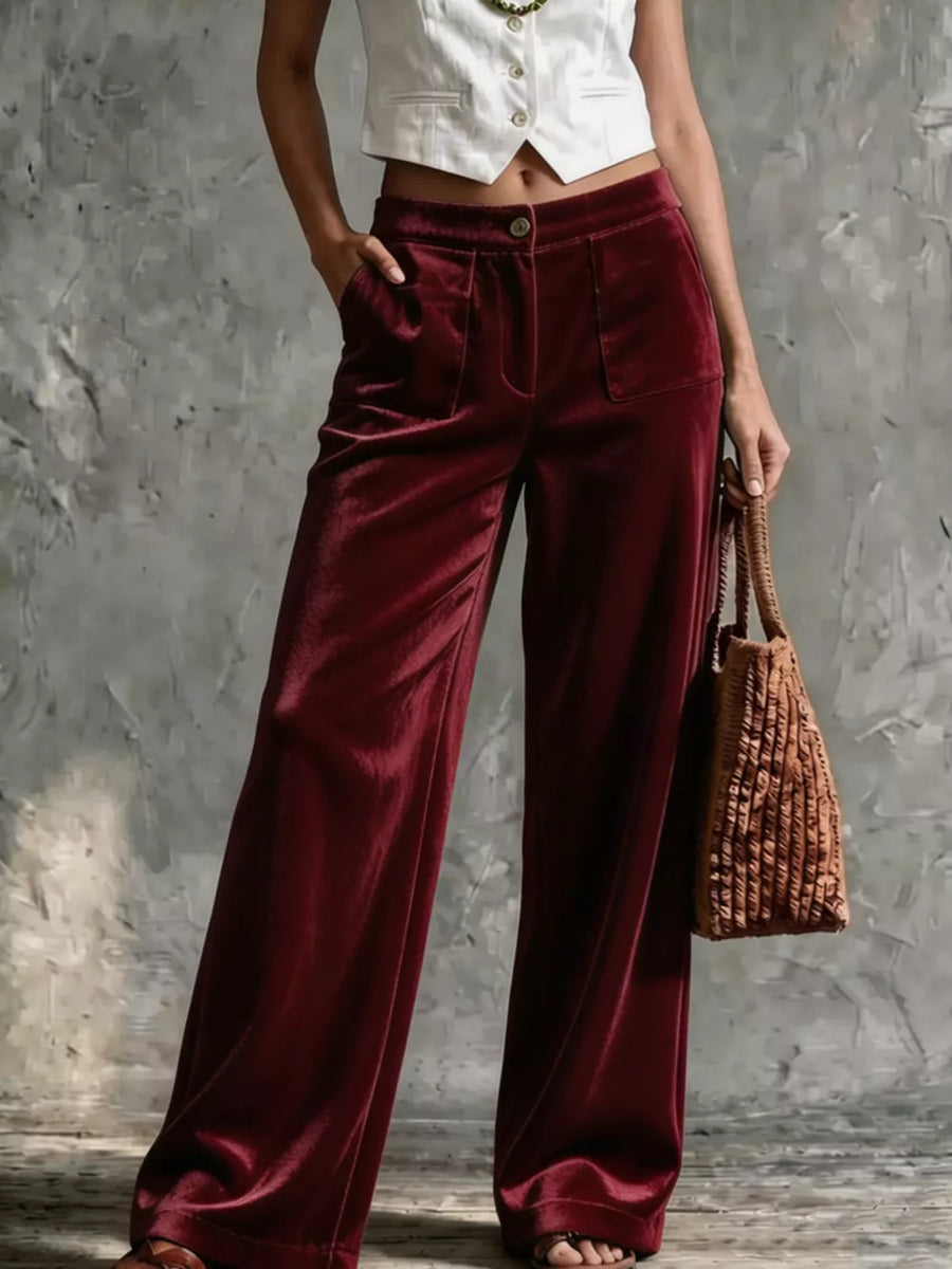 wide-leg pants in Coffee Brown with buttoned and full-length