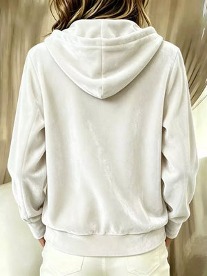 Pink hoodie with hip-length and button-front