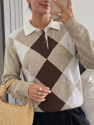 Khaki Button-down Ribbed Sweater