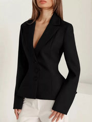 blazer in black featuring buttoned and fitted fit
