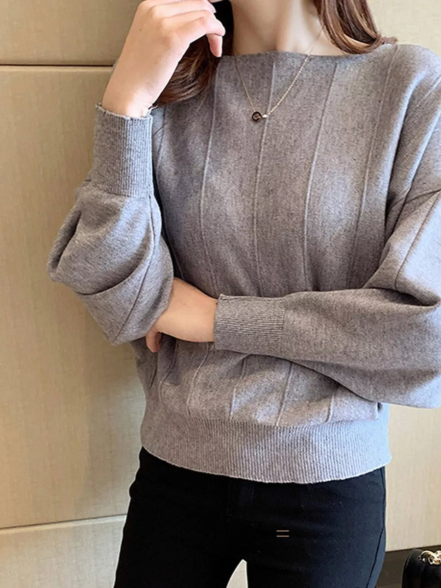 pullover sweater in Yellow with ribbed hem and hip-length