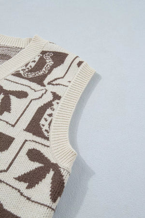 Western Horseshoe Bow Sleeveless Knit Sweater Vest in Taupe with sleeveless