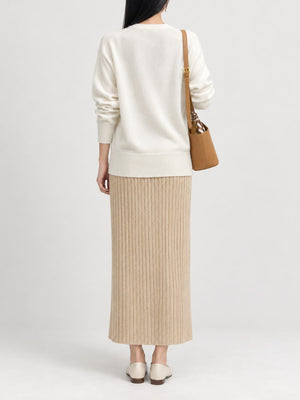 Wrap-Front Long Sleeve Sweater in White with crisscross