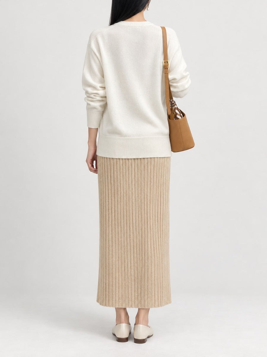 Wrap-Front Long Sleeve Sweater in White with crisscross
