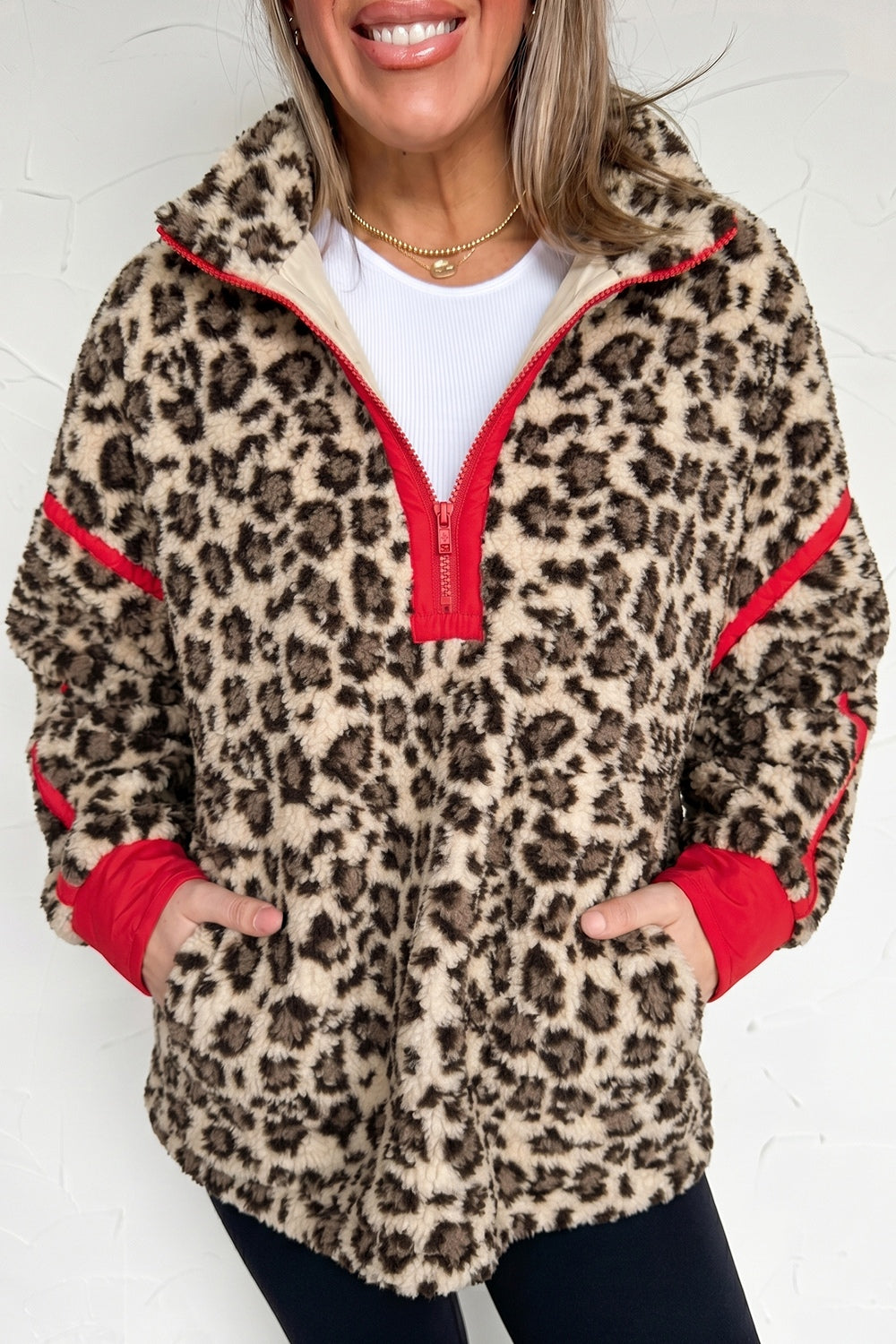beige sweatshirt with leopard and collared
