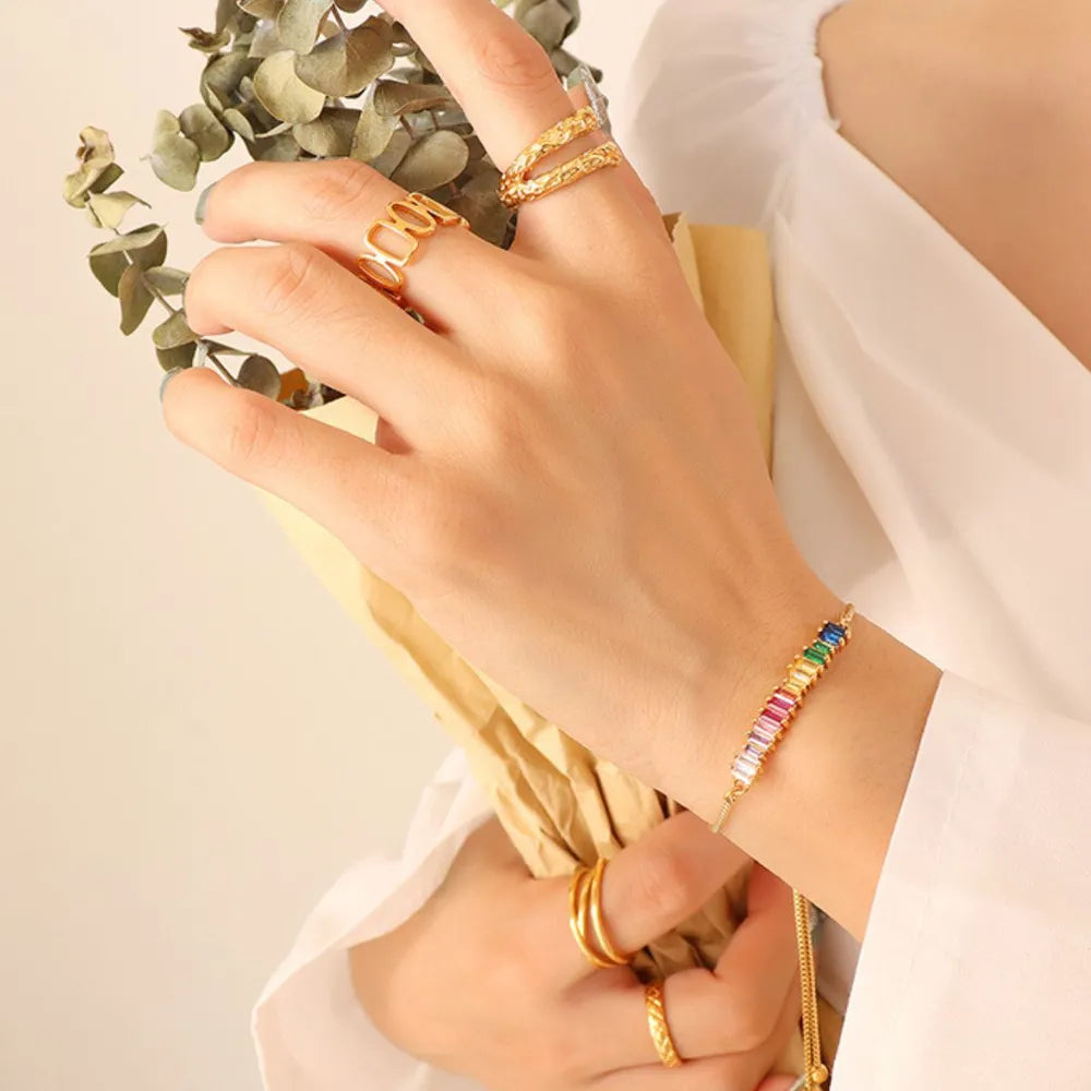 Rainbow baguette zirconia bar bracelet with adjustable clasp
