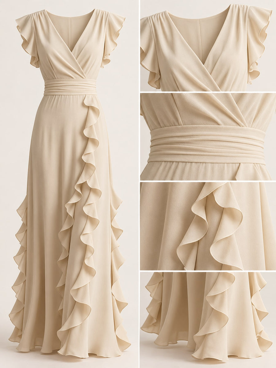 romantic maxi dress in Black with deep v-neck