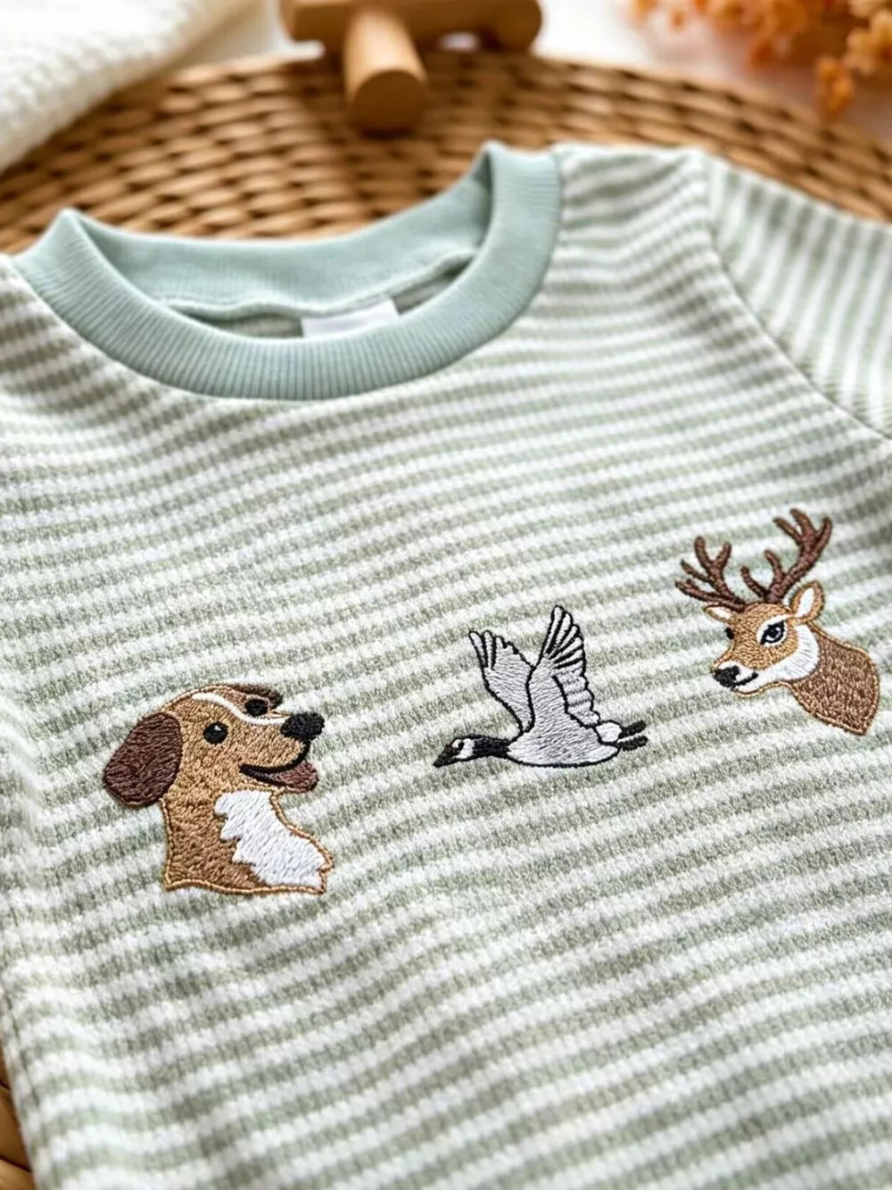 Children's Animal Striped Long Sleeve Jumpsuit in Light Green