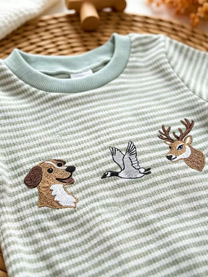 Children's Animal Striped Long Sleeve Jumpsuit in Light Green
