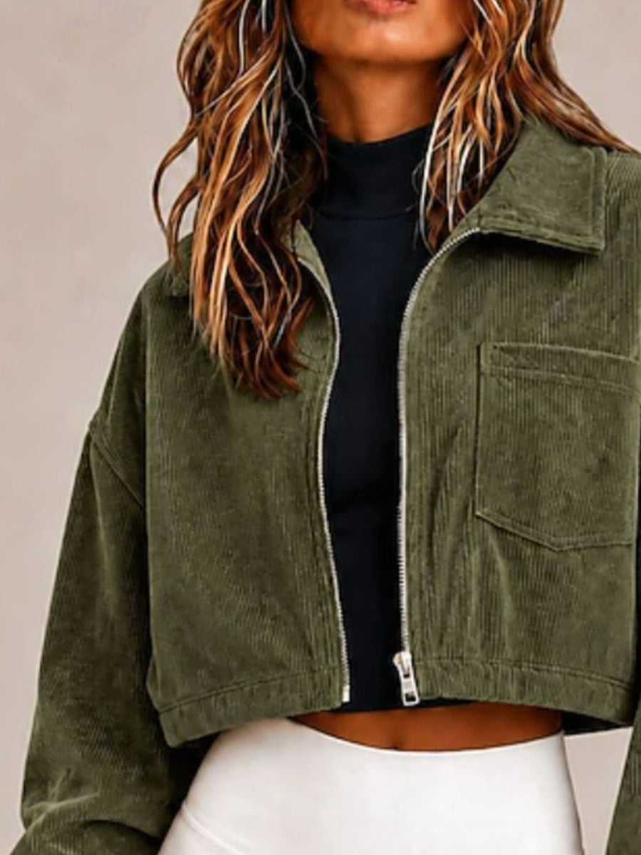 Coffee Brown boxy bomber jacket with collared