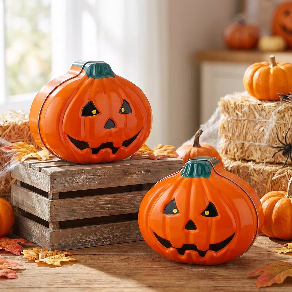 storage box in orange featuring pumpkin shape and round fit