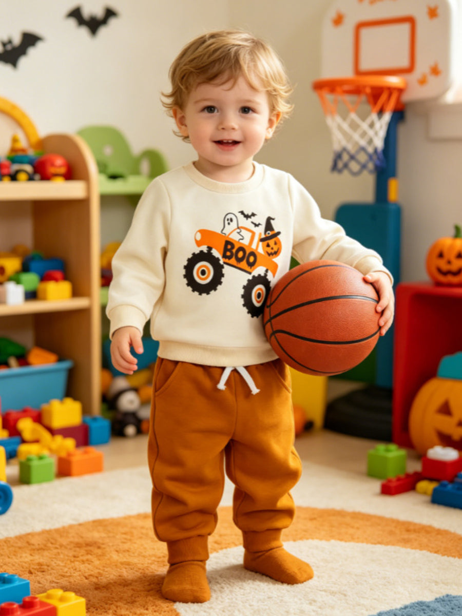 rust sweatshirt and pants set featuring drawstring and graphic print