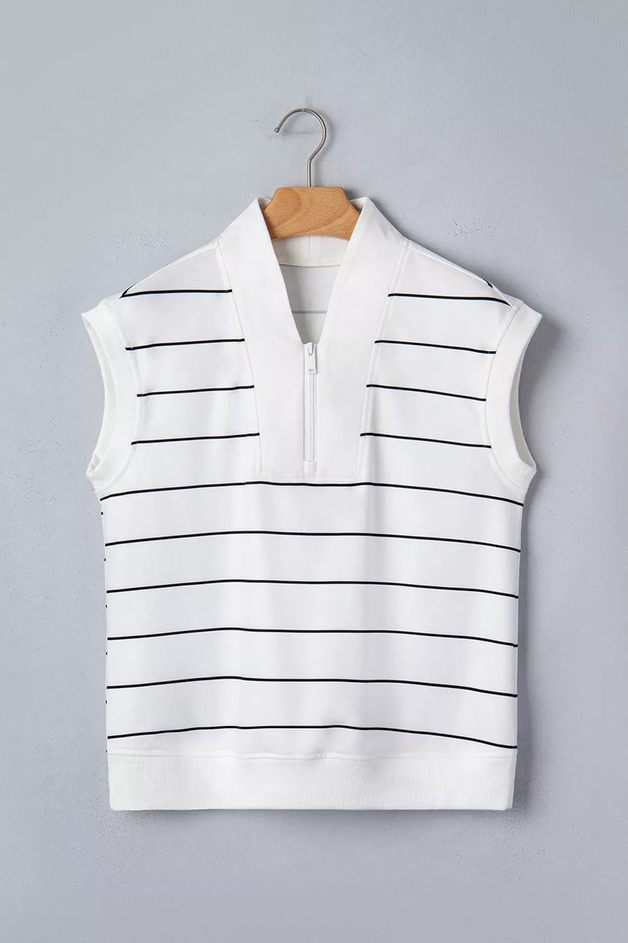 Stripe Color Block Zip V Neck Sleeveless Top option 8