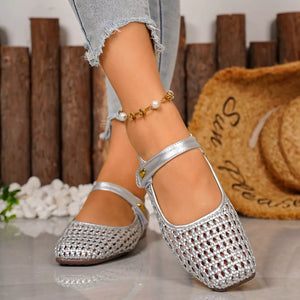 silver flats with snap and woven