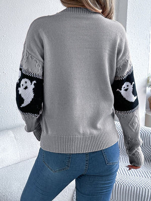 Camel pullover sweater with pullover and ghost-print