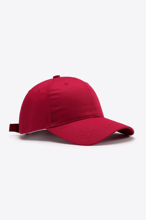 Red cotton twill baseball cap with adjustable strap