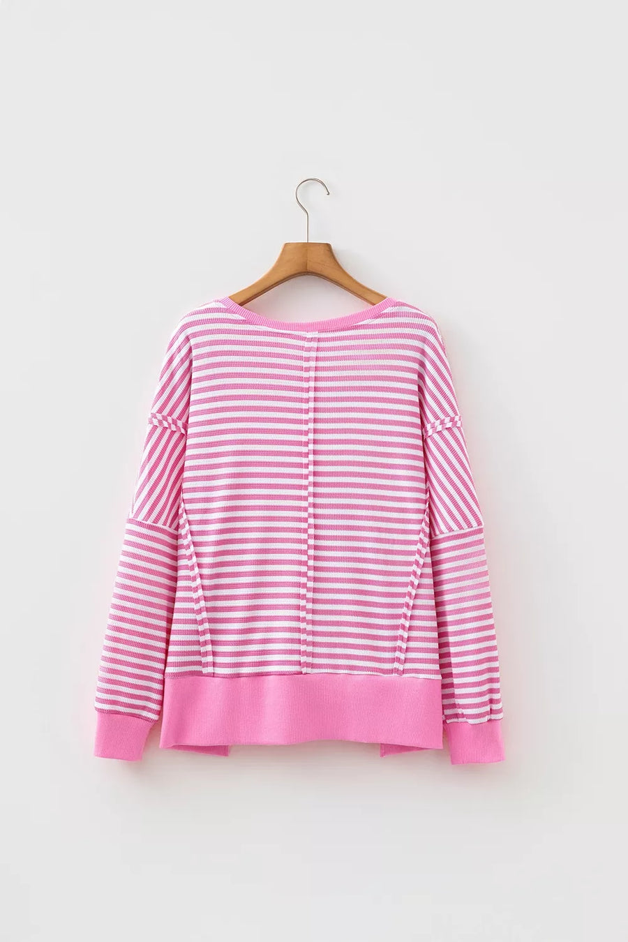 Stripe Textured Knit Color Block Long Sleeve Top in Blush Pink, view 12