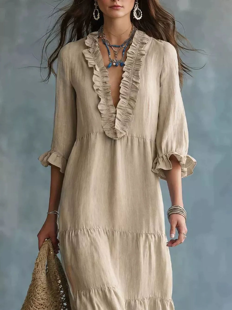 bohemian maxi dress in Pink with v-neck