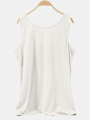 White scoop neck tank top with a relaxed fit.