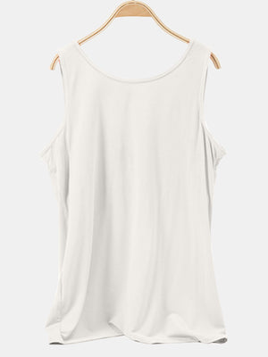 White scoop neck tank top with a relaxed fit.