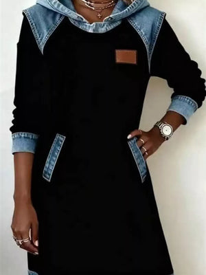 Black sweatshirt dress with thigh-length and pullover