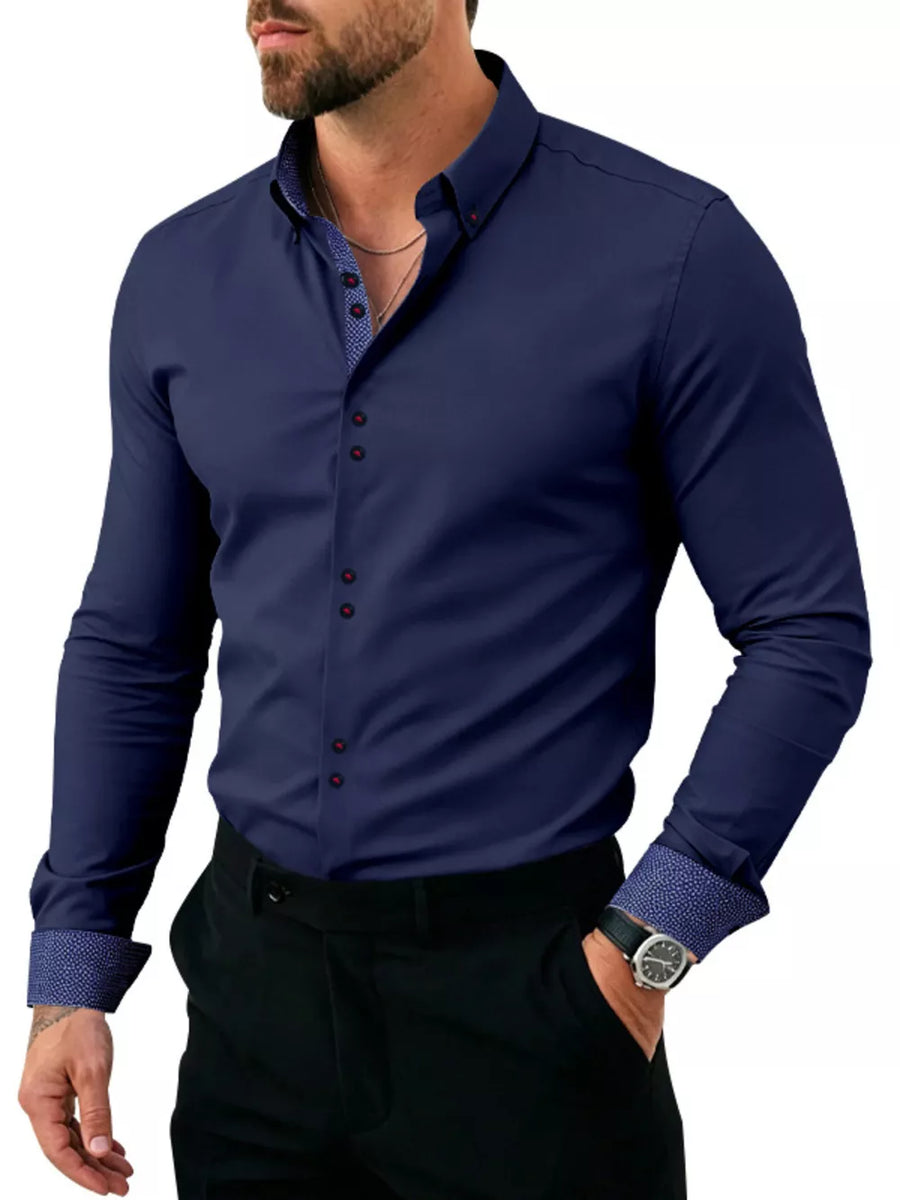 Black slim button-up shirt with button-down collar