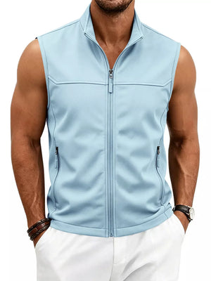 vest in Light Gray with seam detail and hip-length