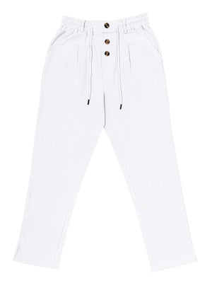 Men's Full Size Drawstring Button-Front Pants in White with button-front detail