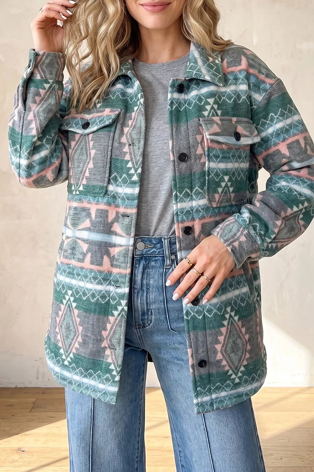 dark green oversized shacket with collared