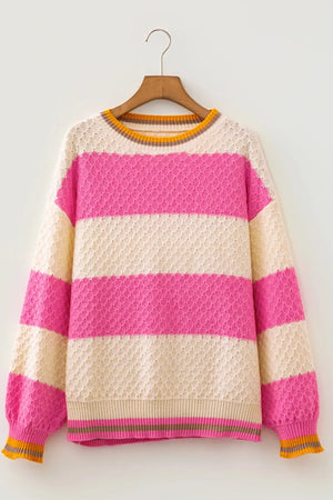 Striped Colorblock Drop Shoulder Sweater option 5