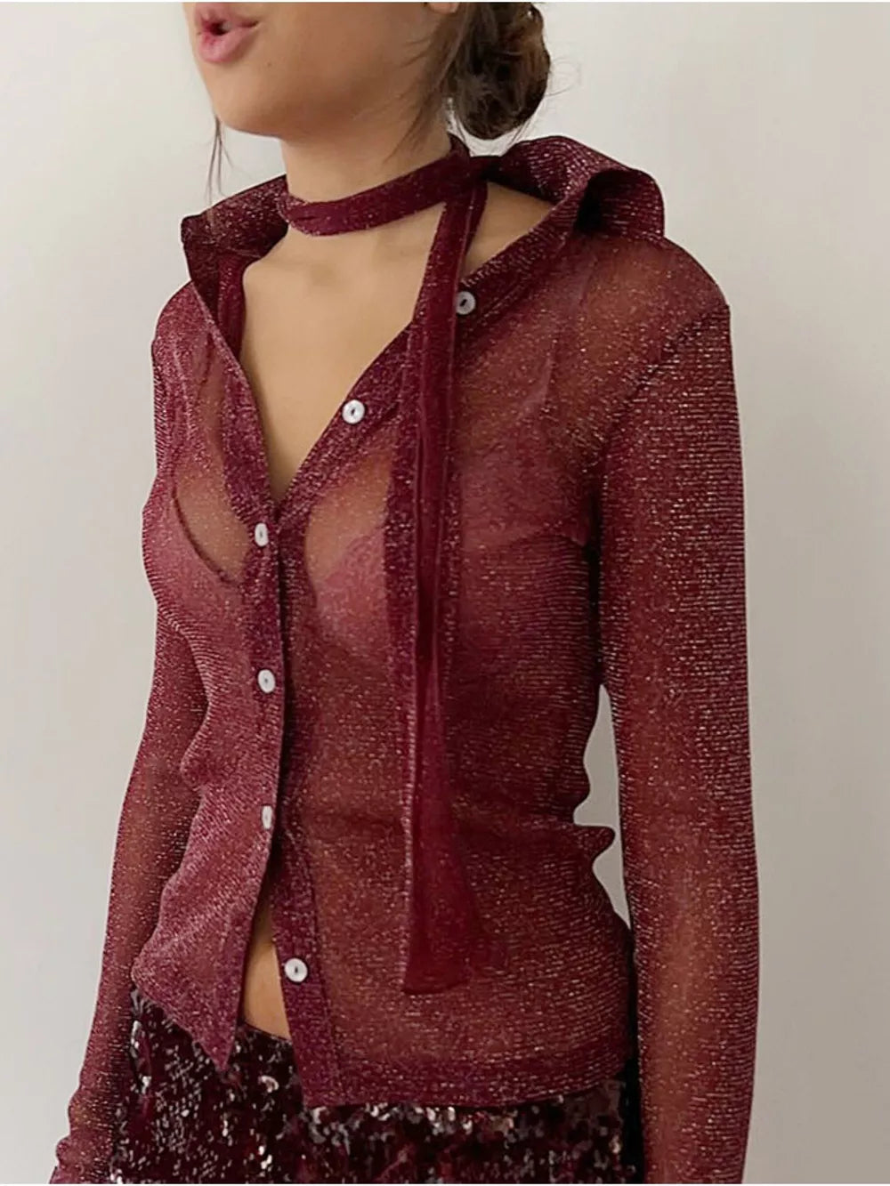 Y2K button-down shirt in Burgundy with collared