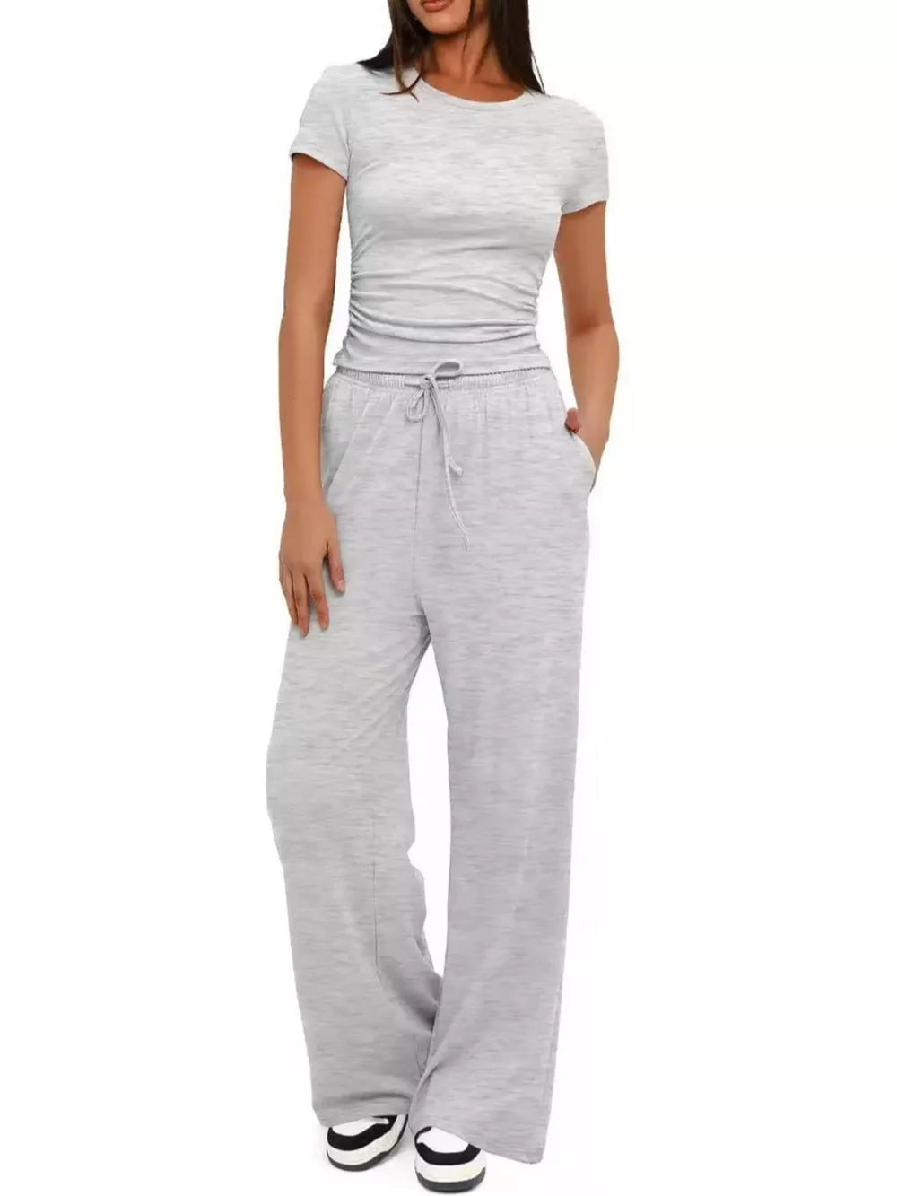 Khaki Color Ruched Short-sleeve Pants
