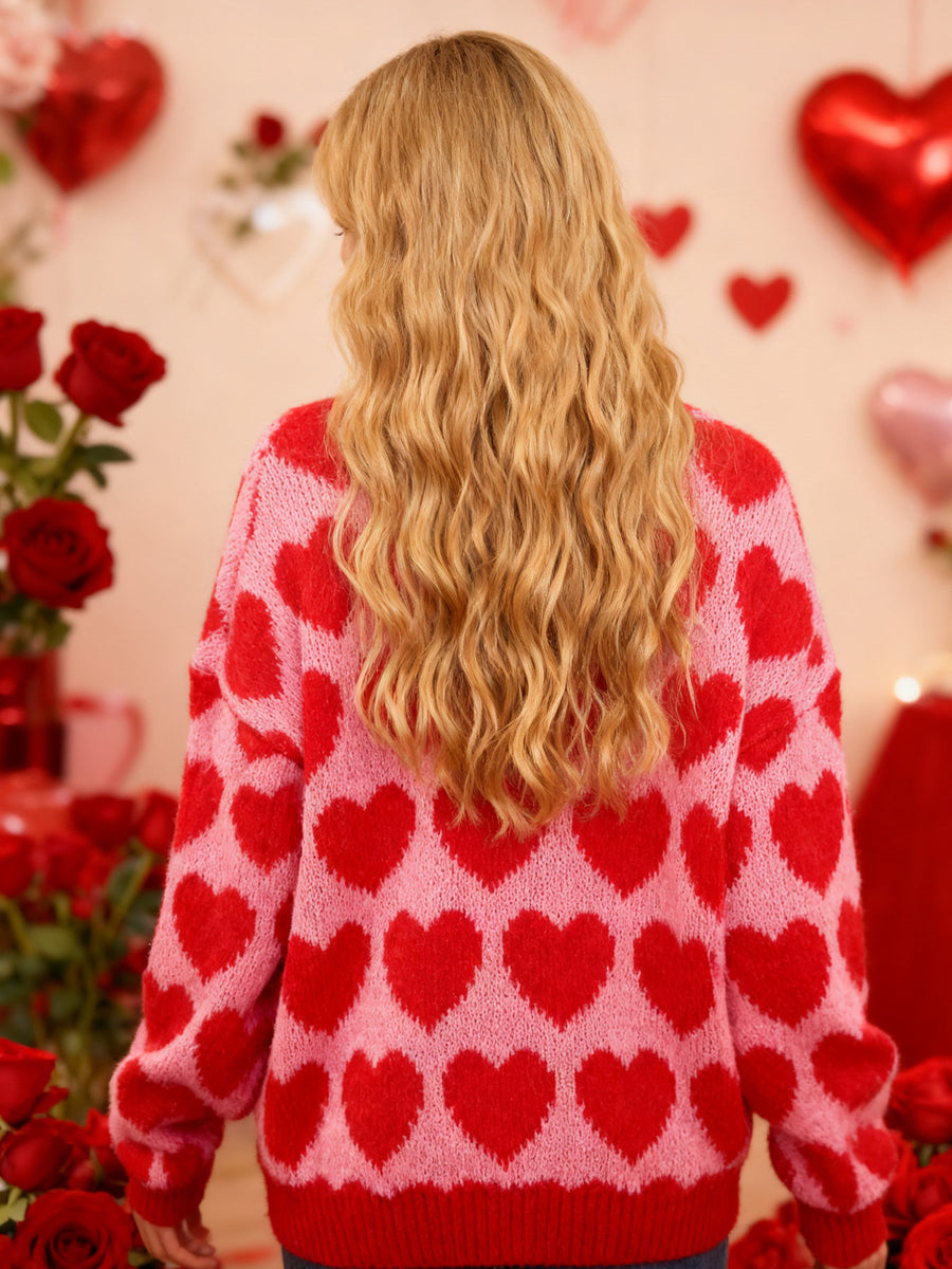romantic pullover sweater in Red with crew neck