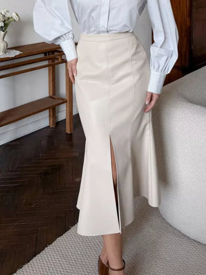 Khaki midi skirt
