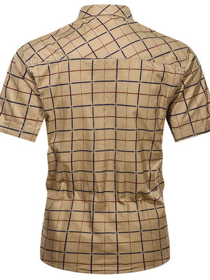 Dark Navy Men's Plus Size Casual Plaid Short-sleeve Shirt