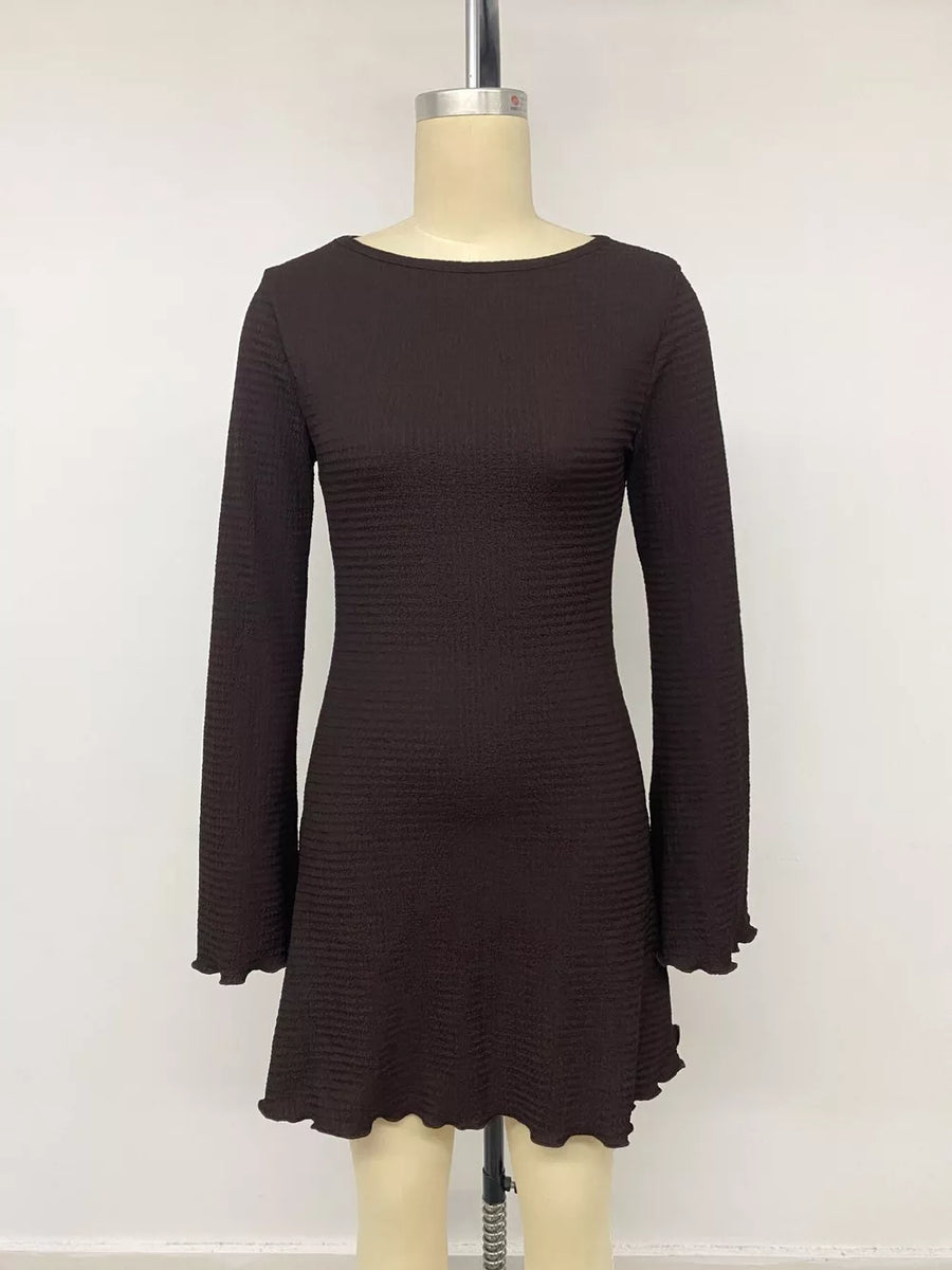 dark brown bodycon dress with pullover and waffle knit