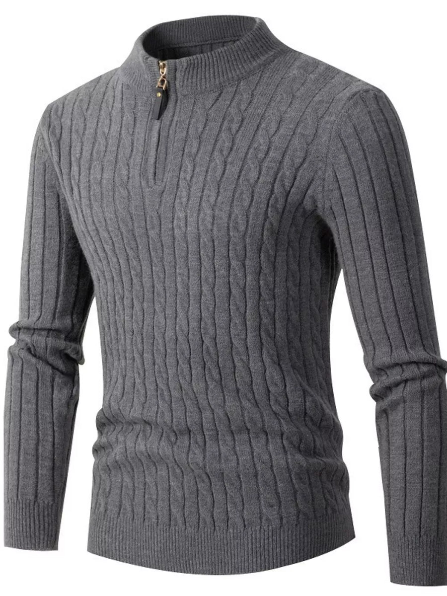 Men's Cable Knit Half-zip Sweater Plus Size in Blue