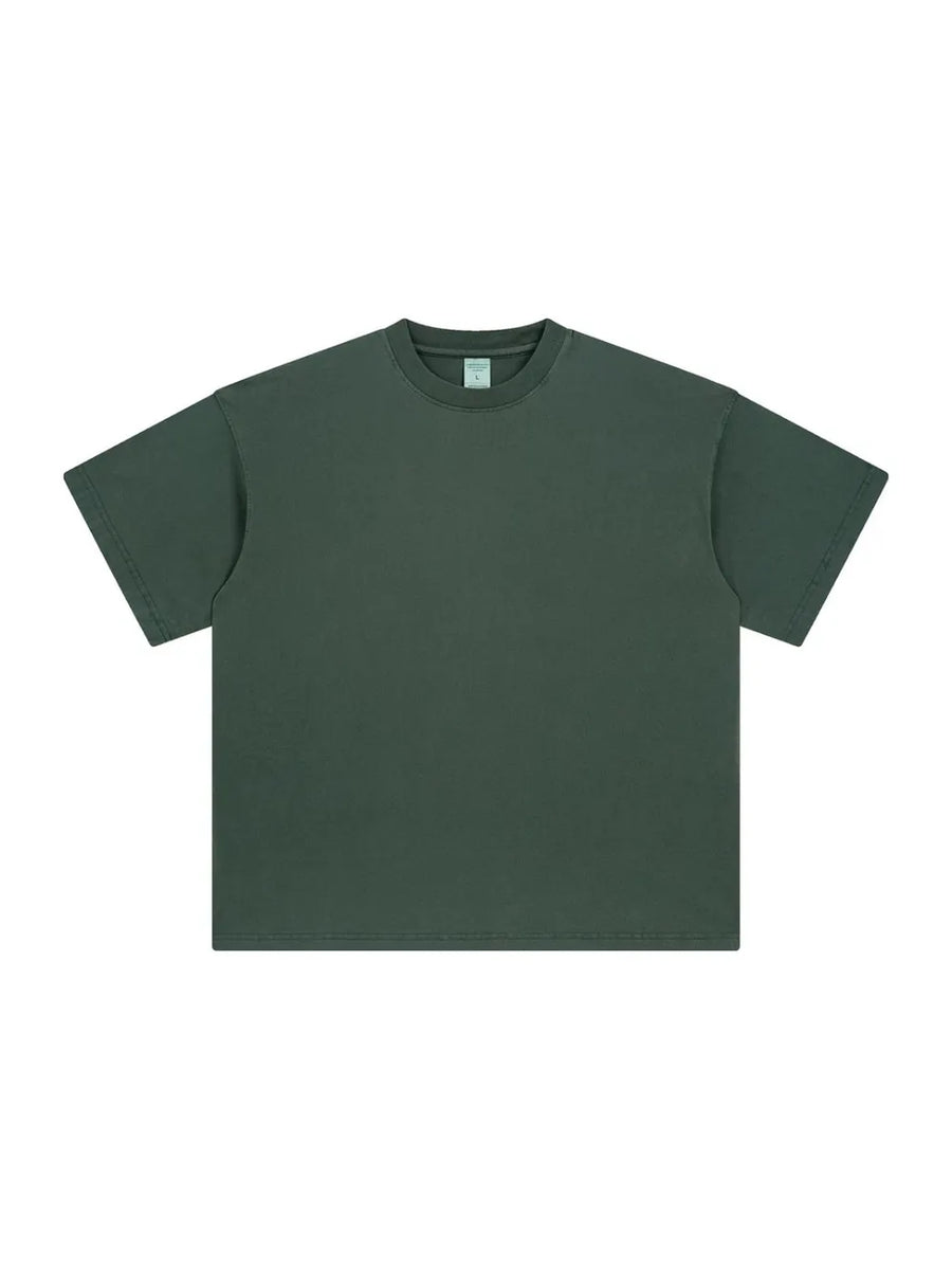 Oversized washed cotton tee in Moss, featuring a relaxed fit and crew neckline.