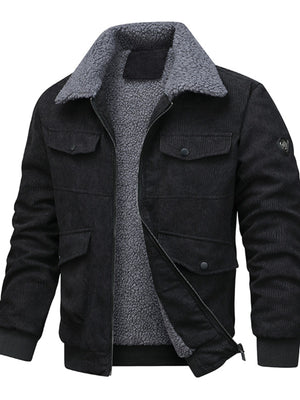 Black bomber jacket with hip-length and zip-front