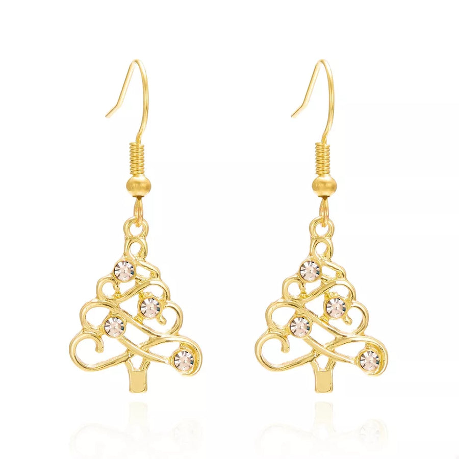 earrings featuring christmas-tree motif in Gold with 18K Gold-Plated, Alloy, Rhinestone Care instructions: Imported Size