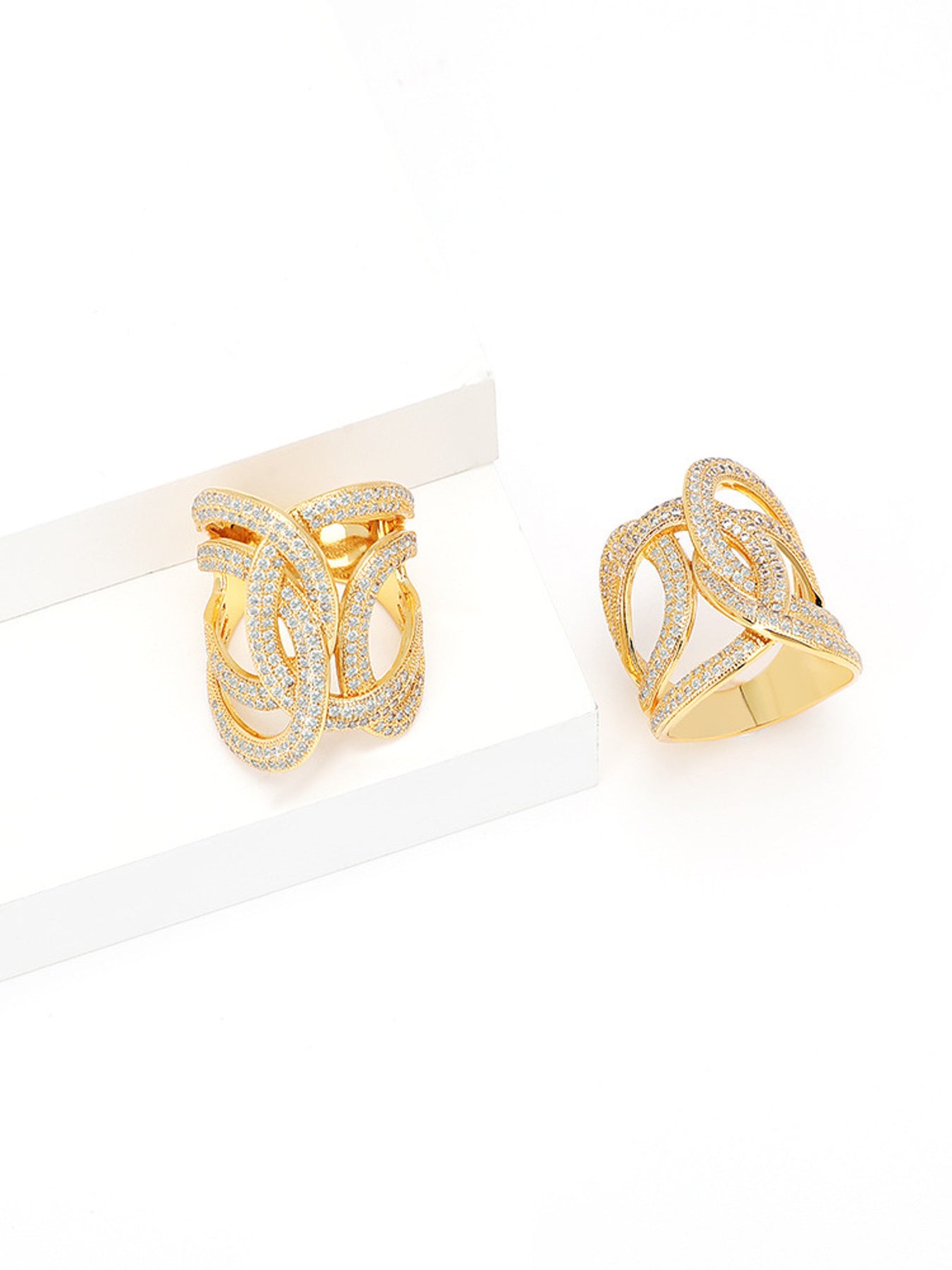 ring featuring geometric in Gold with 18K Gold-Plated, Copper, Zircon Care instructions: Avoid wearing during exercise