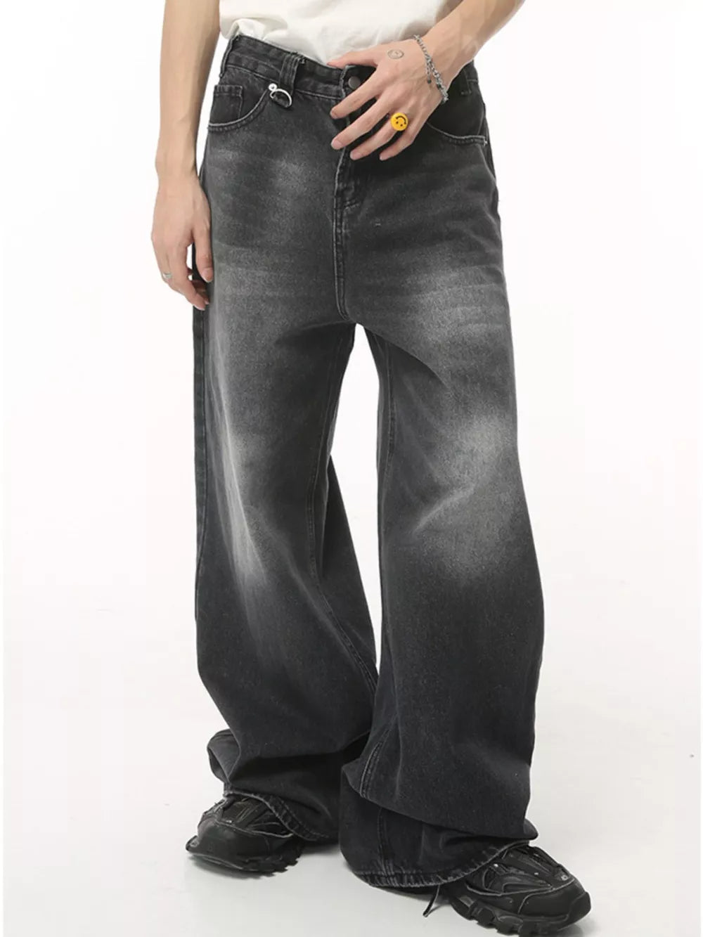 Men S Full Size Vintage Wash Wide Leg in Gray, view 12
