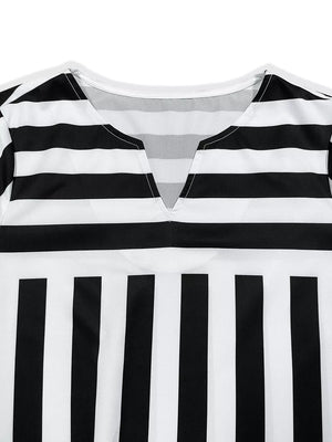 Striped Notched Casual Mini Dress in Black