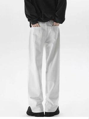 White wide-leg jeans with comfort fit and classic back pockets.
