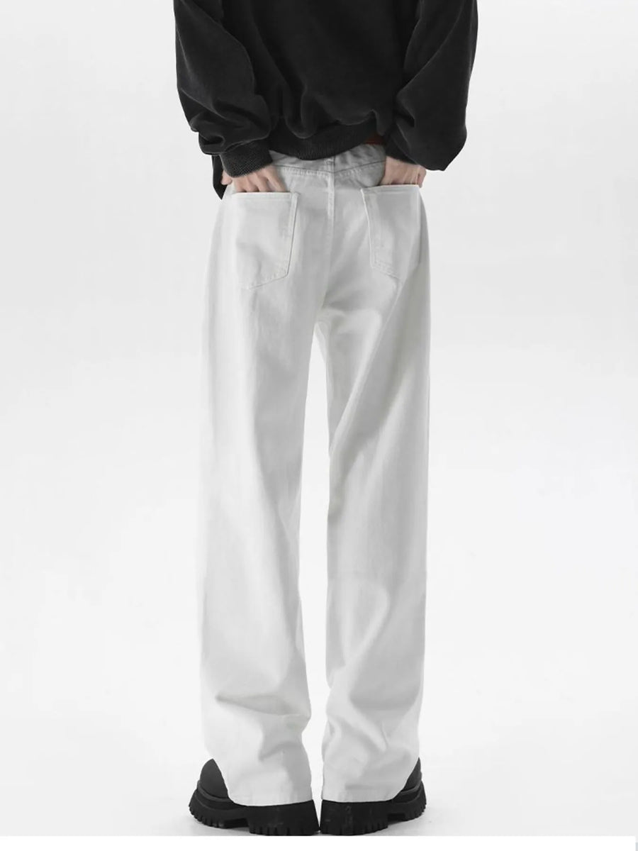 White wide-leg jeans with comfort fit and classic back pockets.
