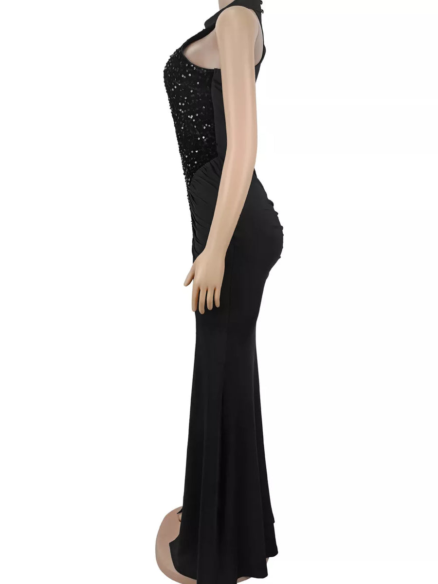 glam formal gown in Black with halter