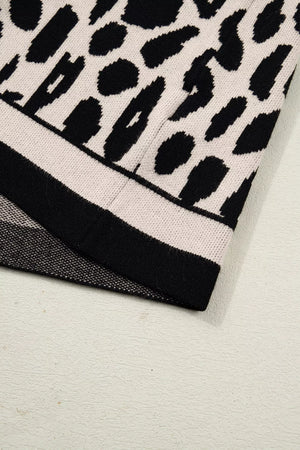 Leopard Print High Neck Short Sleeve Sweater in Black with stretchy