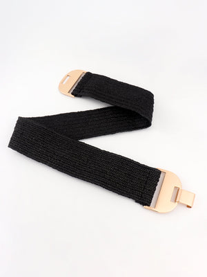 Black raffia belt with gold-tone buckle detail