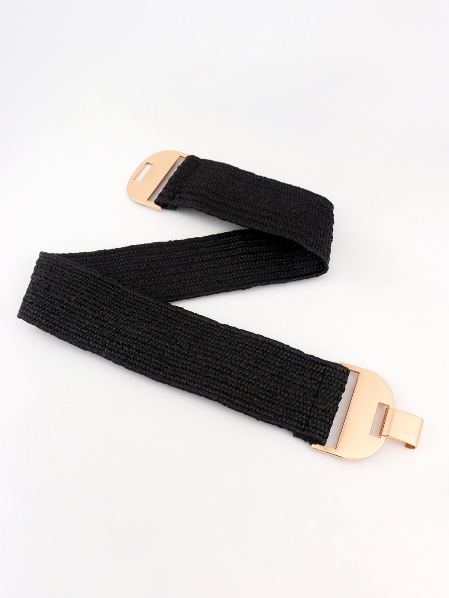 Black raffia belt with gold-tone buckle detail